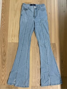 Hollister Light Blue High-Rise Flared Jeans with Front Slits